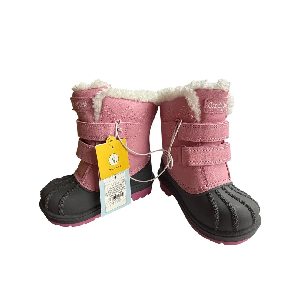 Cat & Jack Denver Pink Waterproof Snow Boots Faux Fur Trim Toddler Size 5 NEW‎